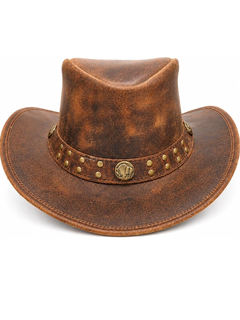 Brown Distressed Leather Western Cowboy Hat -equine Care Brand